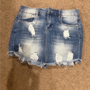 Distressed denim skirt